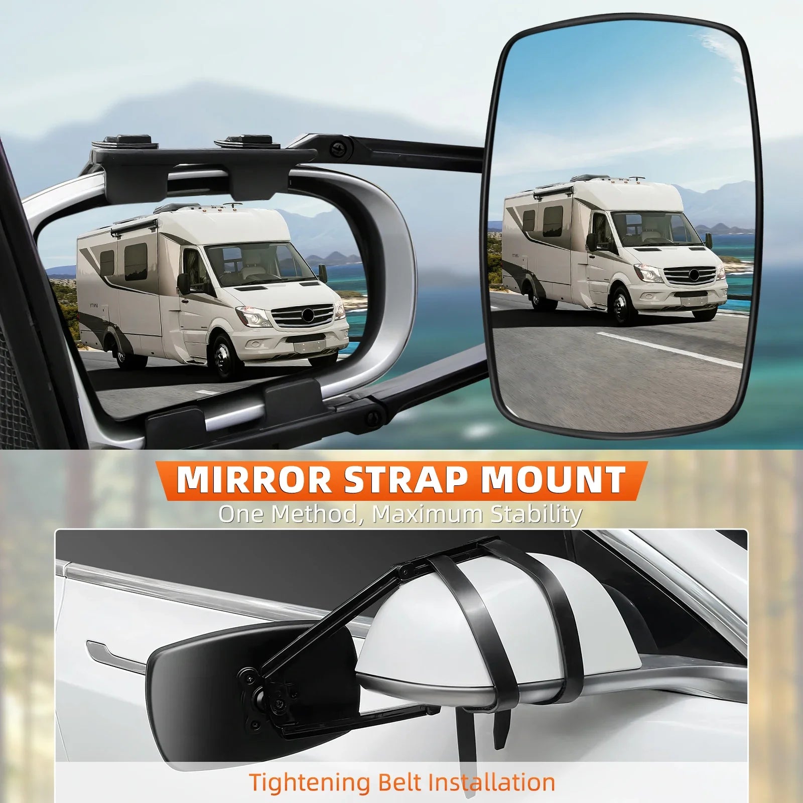 360 Rotation Caravan Trailer Car Towing Mirror Adjustable Tow Duals Mirror Extension Strap Rear View Side Spots Blind Mirror