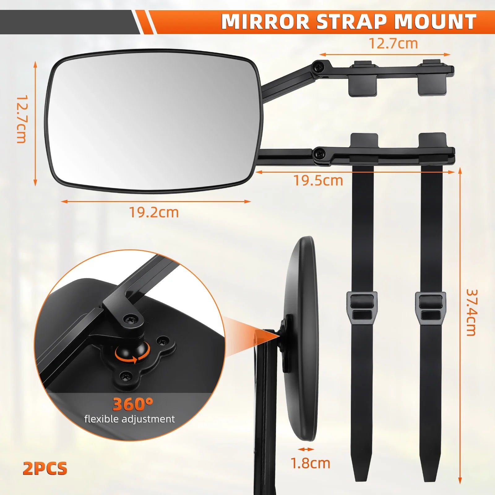 360 Rotation Caravan Trailer Car Towing Mirror Adjustable Tow Duals Mirror Extension Strap Rear View Side Spots Blind Mirror
