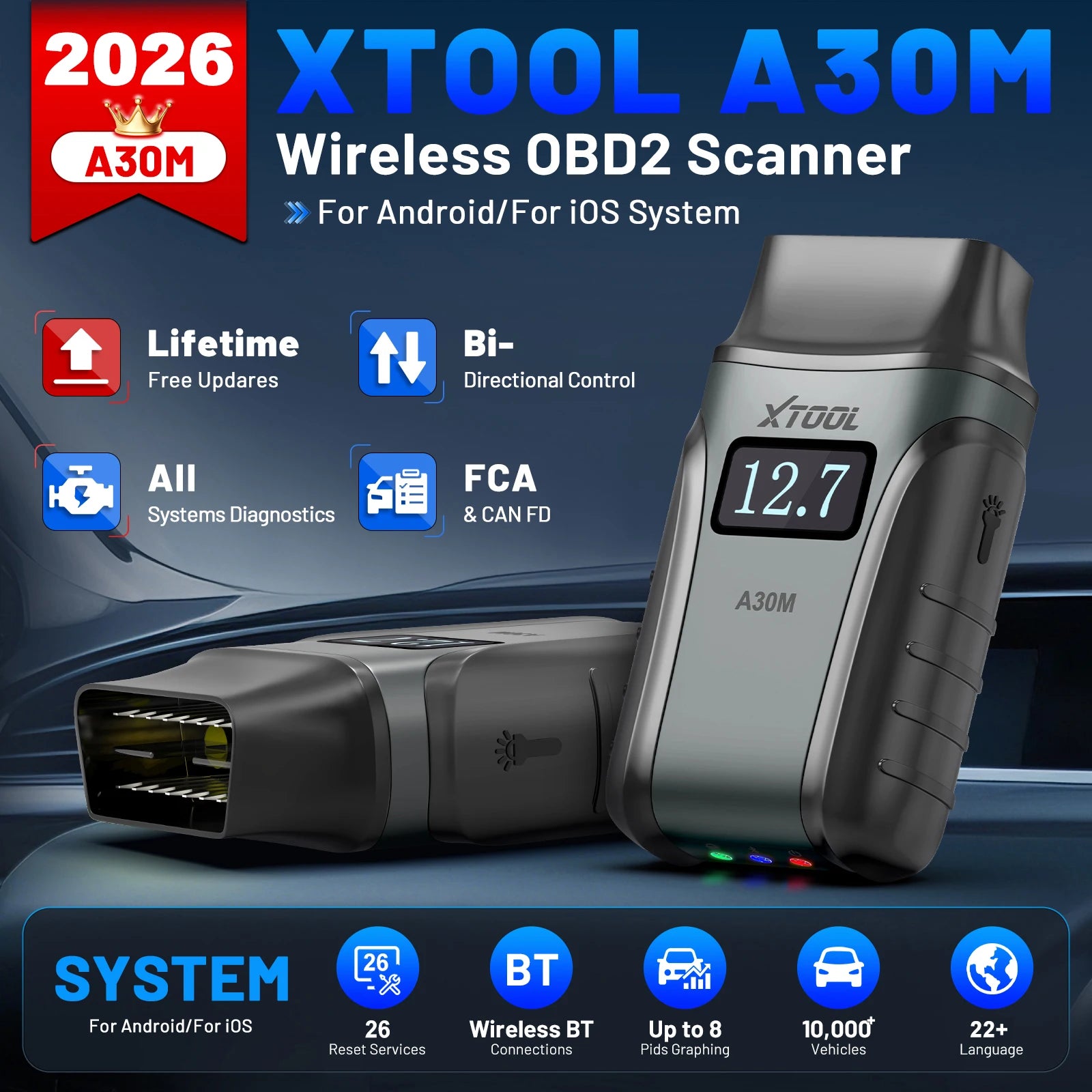 Anyscan A30M Bluetooth OBD2 Scanner Car Diagnostic Tools 26+ Reset Service Code Reader CANFD Protocol Lifetime Free Update