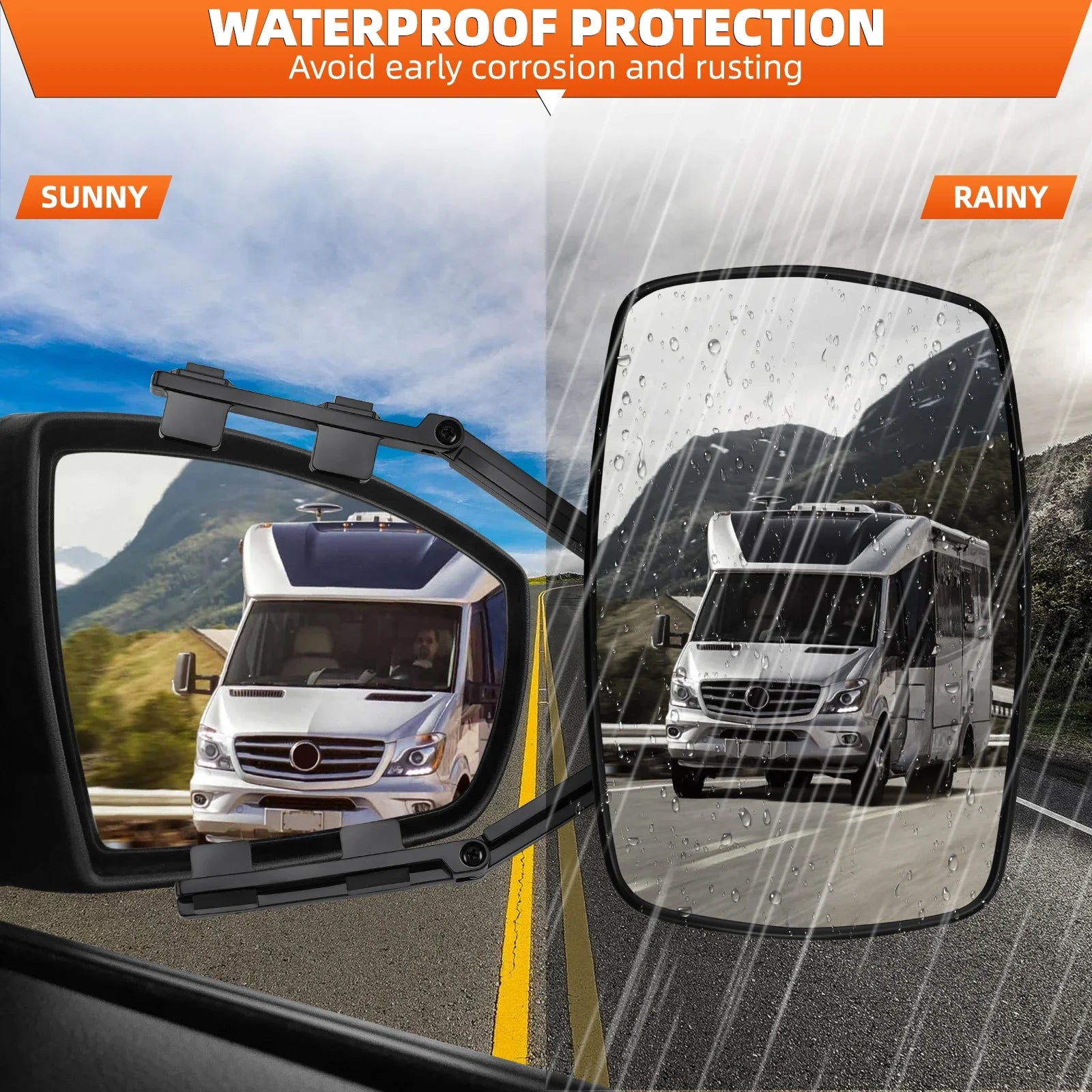 360 Rotation Caravan Trailer Car Towing Mirror Adjustable Tow Duals Mirror Extension Strap Rear View Side Spots Blind Mirror