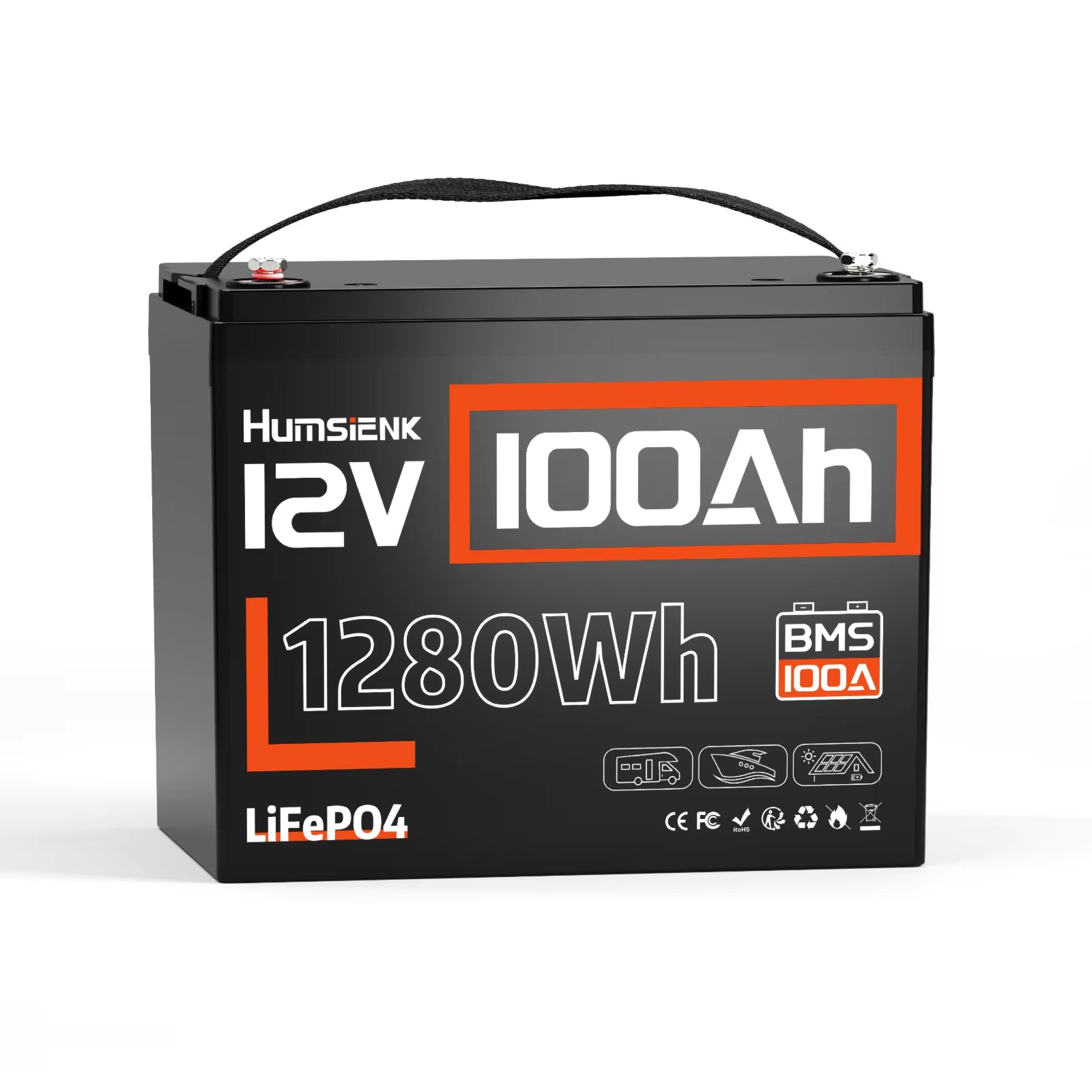 Lifepo4 Lithium Battery 12V 100AH MAX with 100A BMS Protect Portable for Vans, RV, Golf Cart, Touring Car, Marine, Etc
