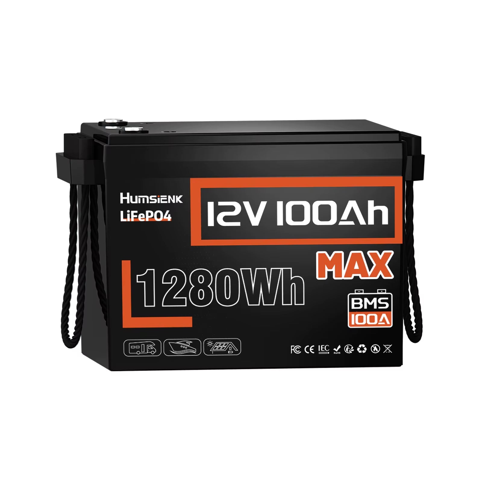 Lifepo4 Lithium Battery 12V 100AH MAX with 100A BMS Protect Portable for Vans, RV, Golf Cart, Touring Car, Marine, Etc